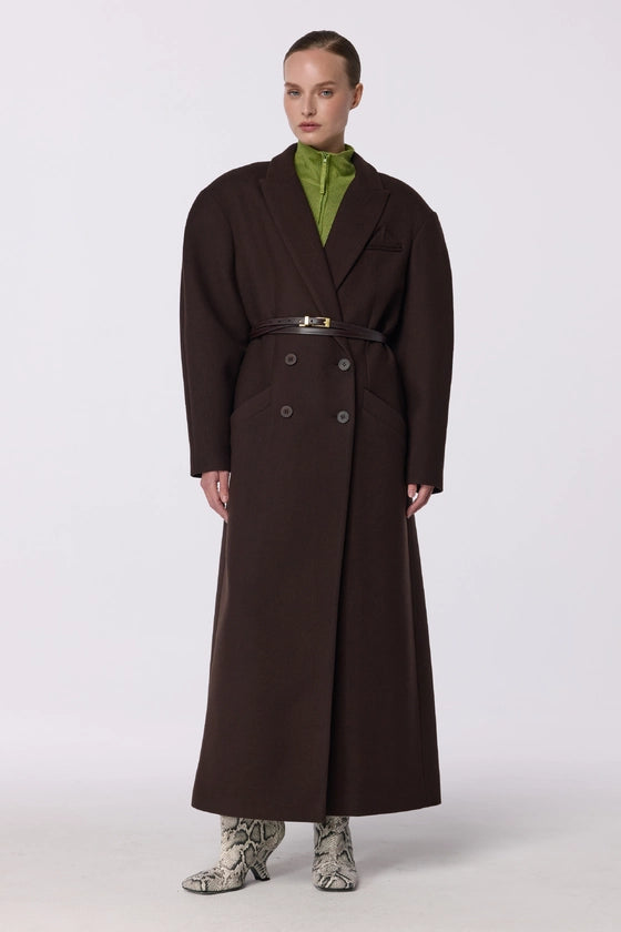 Двобортне пальто з акцентним плечем