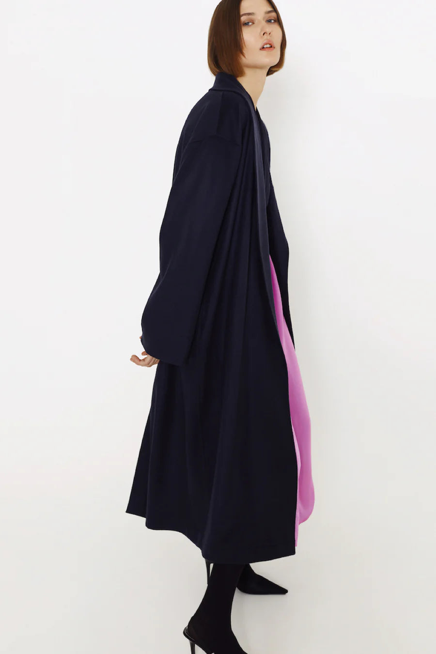 Жіноче пальто-сорочка з кашеміру темно-синє
