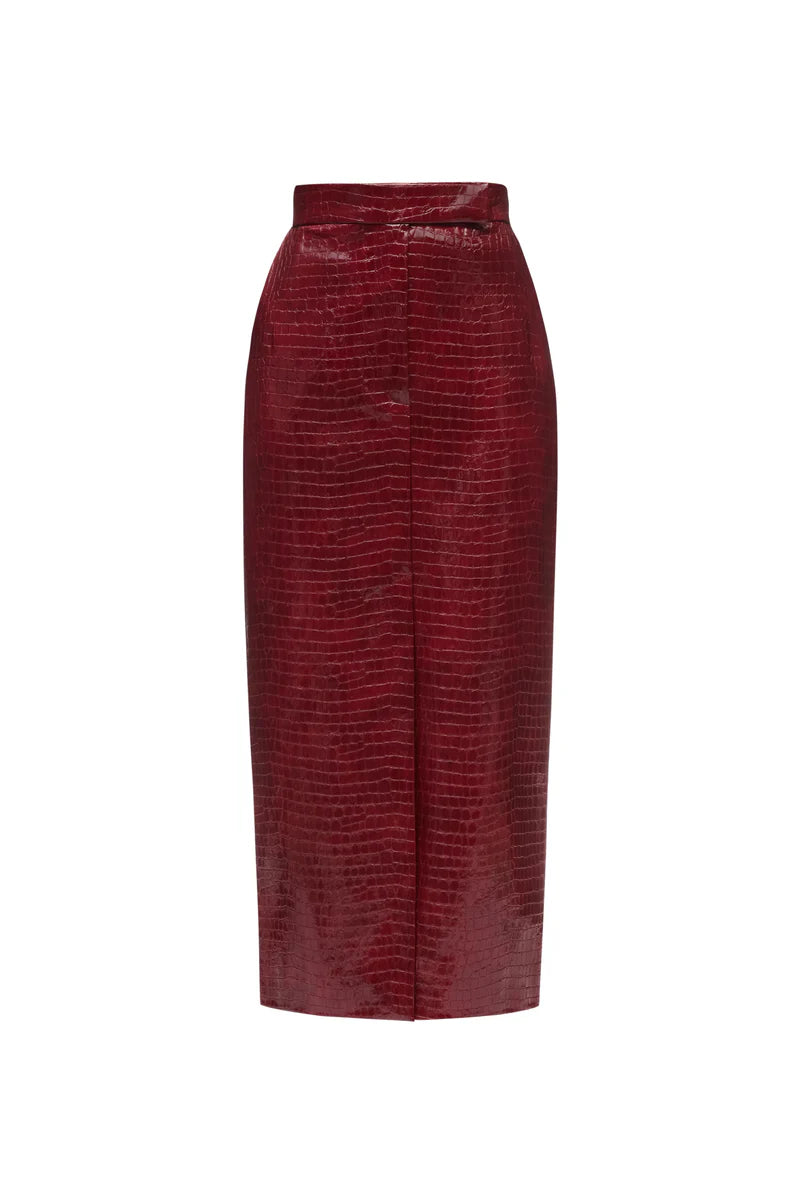 CROCO BURGUNDY MIDI SKIRT