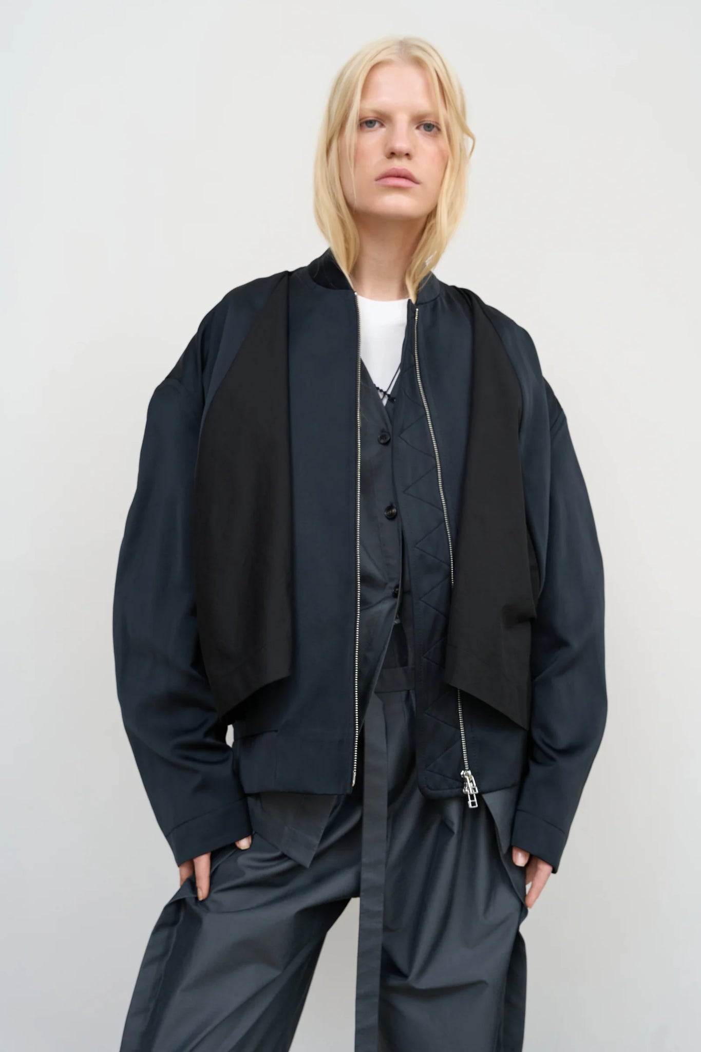 Бомбер BLACK CAPE OVERLAY BOMBER JACKET