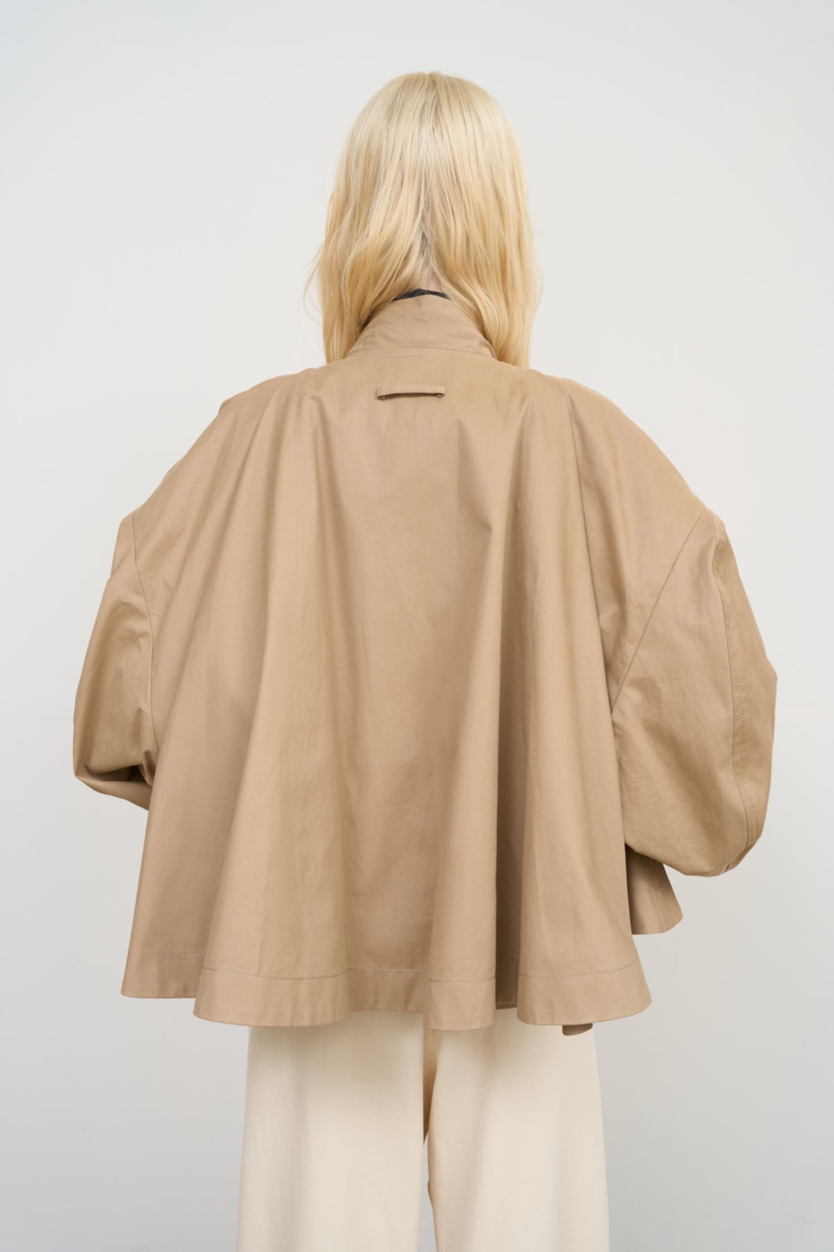 BEIGE CAPE OVERLAY BOMBER JACKET