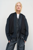 BLACK CAPE OVERLAY BOMBER JACKET