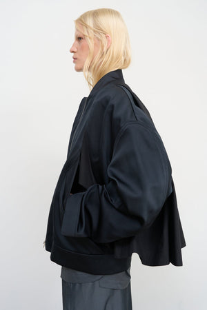 BLACK CAPE OVERLAY BOMBER JACKET