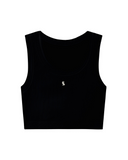 EMBROIDERED CROPPED TOP - BLACK