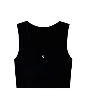 EMBROIDERED CROPPED TOP - BLACK