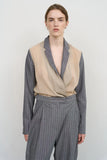 Pinstriped Jacket with Chiffon Panels GREY WITH STRIPES/BEIGE