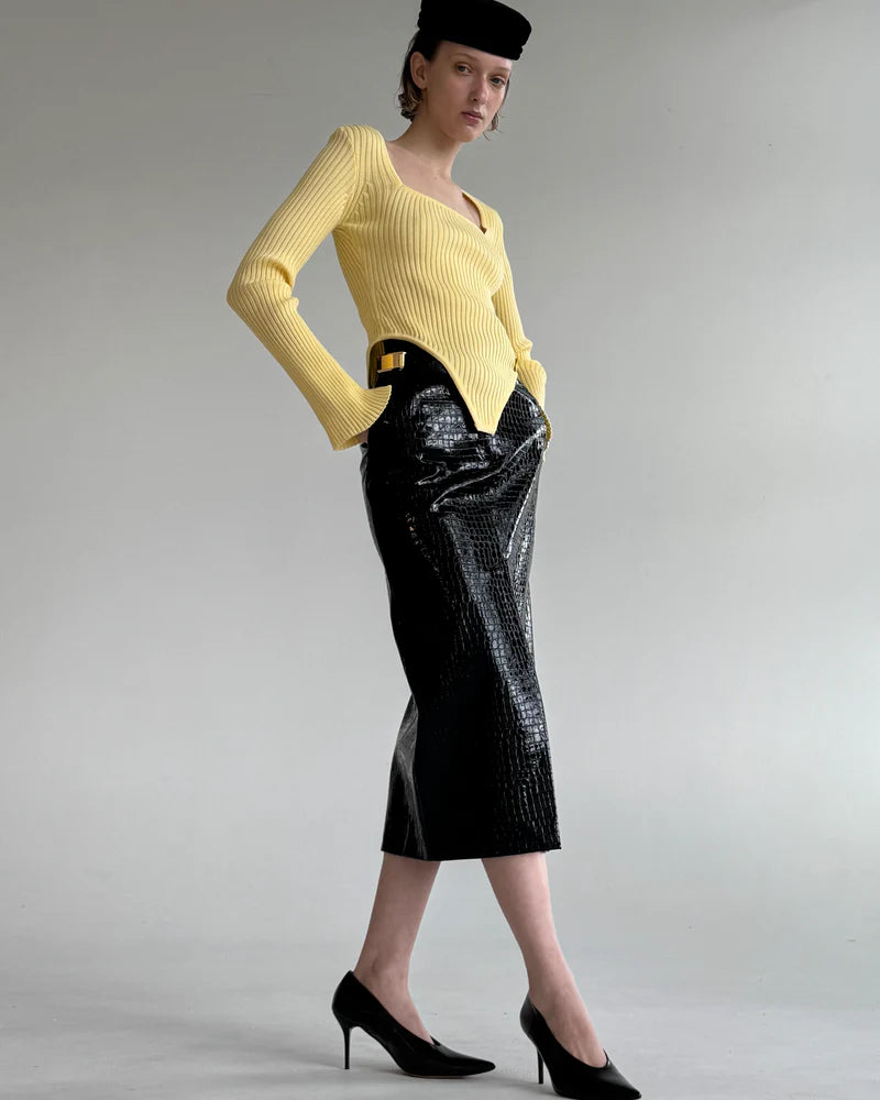 CROCO BLACK MIDI SKIRT