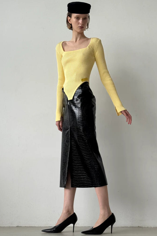 CROCO BLACK MIDI SKIRT