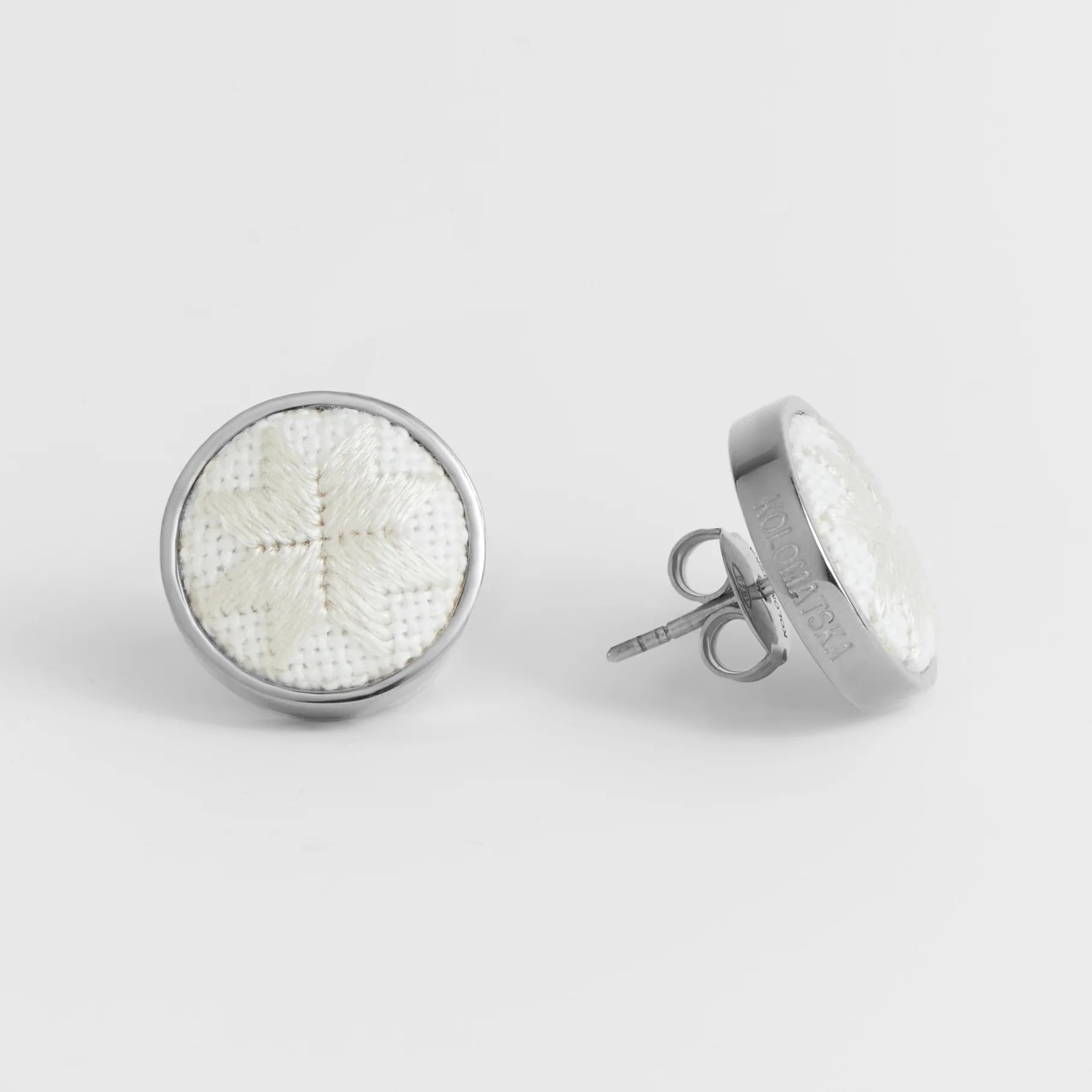 Вишиті сережки Білим по Білому platinum