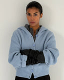 KNIT HOOD BLUE CARDIGAN