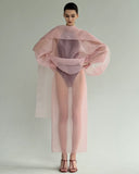 SEMI-SHEER PINK SCARF BLOUSE