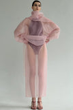 SEMI-SHEER PINK SCARF BLOUSE