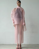 SEMI-SHEER PINK SCARF BLOUSE
