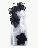 Міні-сукня з блискітками та багатошаровими квітковими аплікаціями