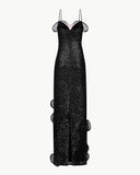 Сукня-бюстьє максі з блискітками, квітковими аплікаціями та багатошаровими пелюстками