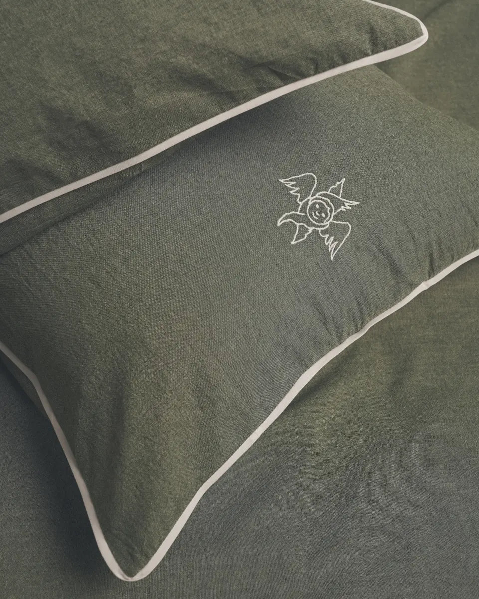 Постіль при Серафимі - зелена з молочним кантом