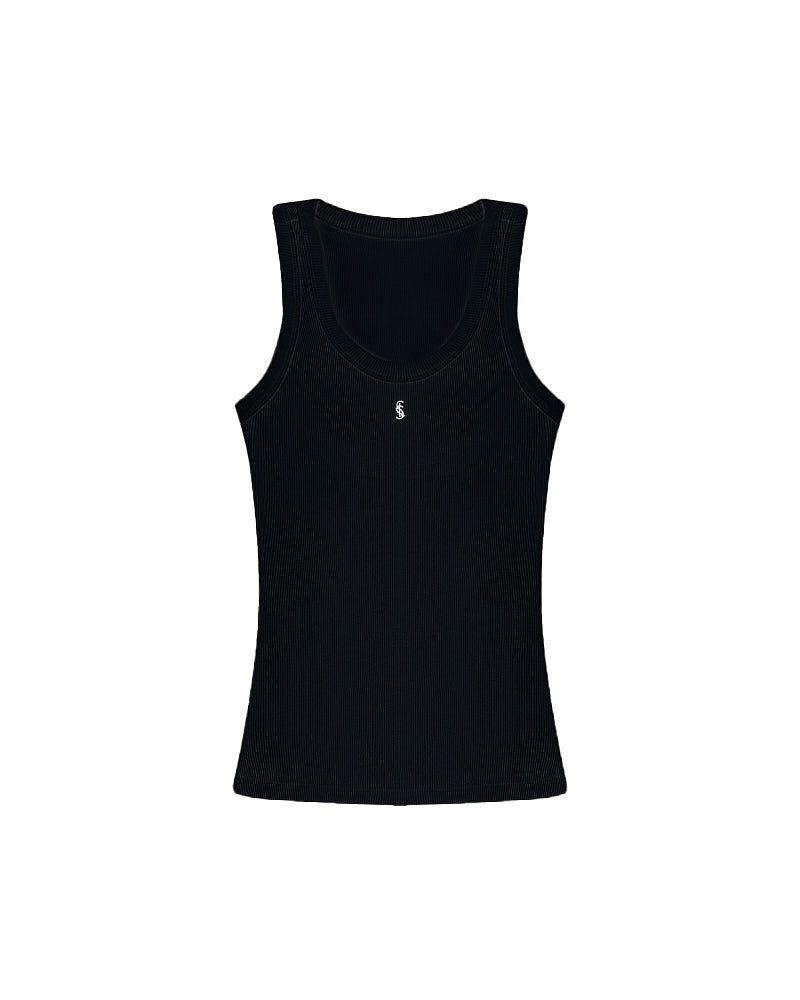 BLACK RIBBED TANK TOP