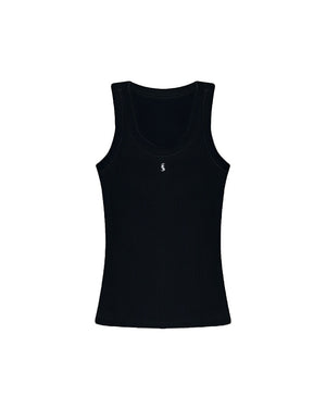 BLACK RIBBED TANK TOP