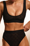 EMBROIDERED LACE SCOOP BRALETTE BLACK