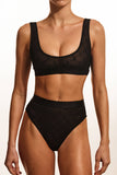 EMBROIDERED LACE SCOOP BRALETTE BLACK