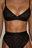 EMBROIDERED LACE TRIANGLE BRALETTE BLACK