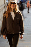 Embroidered Zipped Polar Fleece - Warm Gray