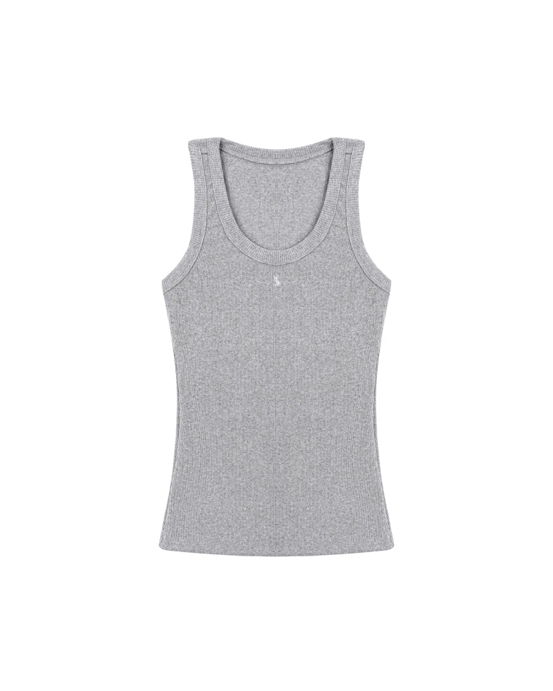 GREY RIBBED TANK TOP