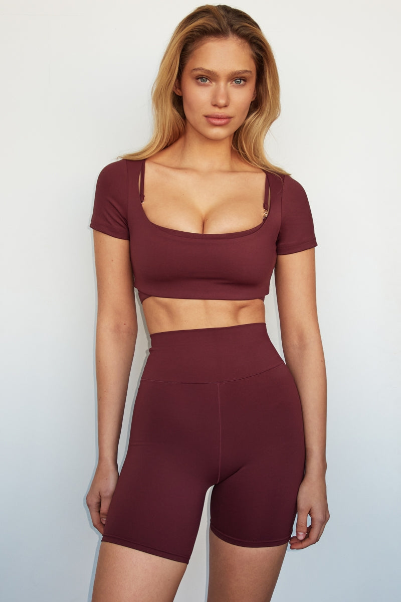 High-Waist Burgundy Shorts