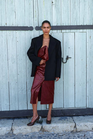 CROCO BURGUNDY MIDI SKIRT