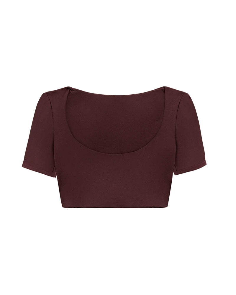 Short Sleeve Crop Top - Burgundy