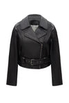 THICK LEATHER BIKER JACKE Black